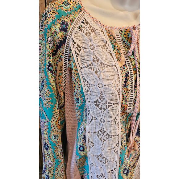 Anthropologie peasant neutral lace mixed media chiffon layering boho blouse S - Picture 3 of 7